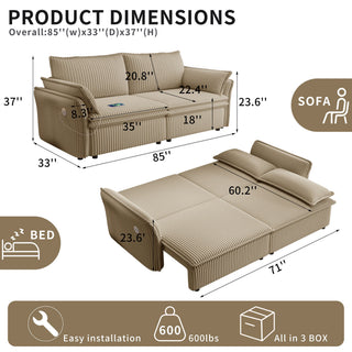 2 In 1 Convertible Sofa Bed, Multi Functional Living Room Furniture