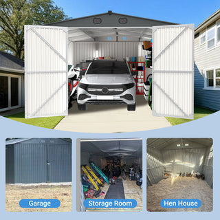 Outdoor Storage Shed, Metal Garden Shed Backyard Utility Tool House Building With 2 Doors And 4 Vents For Car, Truck, Bike, Garbage Can, Tool, Lawnmower