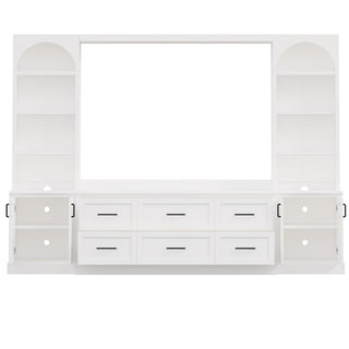 Arched Entertainment Center Wall Unit With 6 Drawers, Large TV Stand With Bookshelves