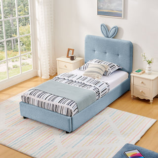 Upholstered Bed With Oversized Rabbit Ear Headboard, LED Lights & 4 Storage Drawers