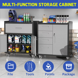 Sturdy Metal Tool Storage Cabinet With Wheels Durable Garage, Office & Home Organizer Steel