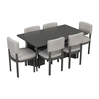 Dining Table Set With 6 Upholstered Chairs, Rectangular Table With Cutout Legs