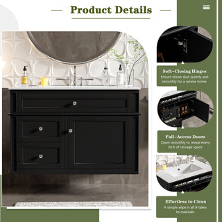 Wall Mounted Bathroom Vanity With 2 Drawers, 1 Tip Out Drawer, 3 Holes Sink