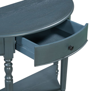 Half Moon Console Table With Drawer & Shelf