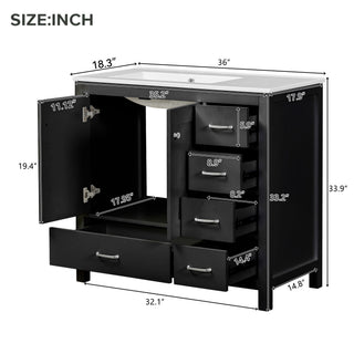 Bathroom Vanity With Sink Combo, 2 Soft Close Doors And 5 Drawers