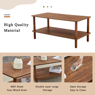 Modern 2 Tier Coffee Table With Open Storage Shelf For Living Room
