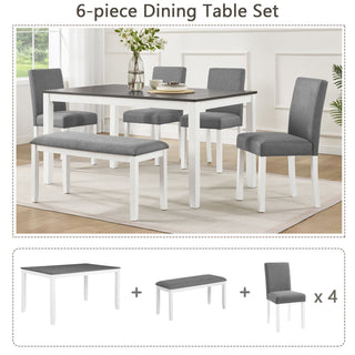 6 Piece Dining Table Set With Bench And Chairs