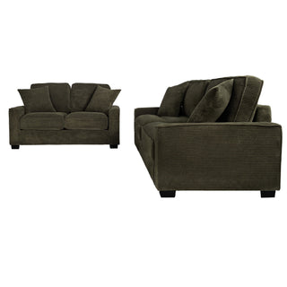Sofa & Loveseat 2 Piece Set With Accent Pillows - Forest Green