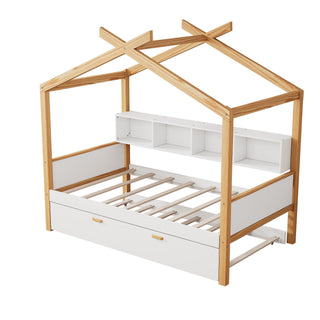House Bed With Bookshelf Storage