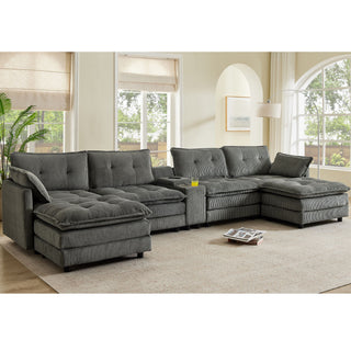 Oversized Modular Sectional Sofa With Multi Functional Console