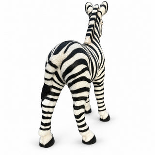 Standing Zebra Garden Statue, Animal Sculpture With 2 Ground Stakes For Outdoor Decor - Black White