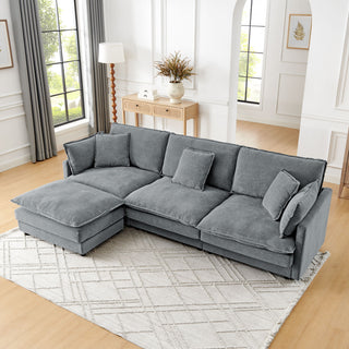 L-Shaped Sectional Sofa With Ottoman, Convertible 4 Seater Couch