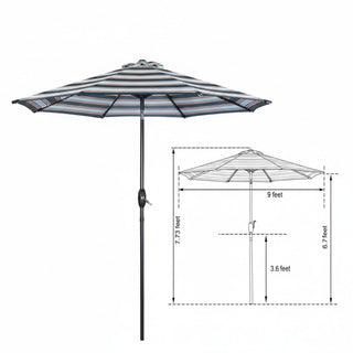 Patio Umbrella With Crank Lift & Push Button Tilt Frame, 200G / Sqm Solution Dyed Canopy - Blue Multi / Brown
