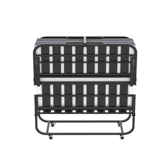 Twin Wide Folding Bed For Tall People, Extra Long & Wide Rollaway With Memory Foam, Heavy-Duty Capacity Guest, Spacious Portable Cot - Black