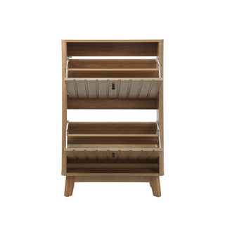 Entryway Shoe Cabinet With Flip Down Storage, Ultra Thin Freestanding Design For Home Use - Oak