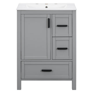 Bathroom Vanity With Sink, Soft Close Door, Double Layer Door Shelf And 3 Drawers - Gray