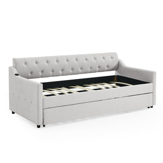 Size Upholstered Daybed With Trundle And USB Charging Armrest