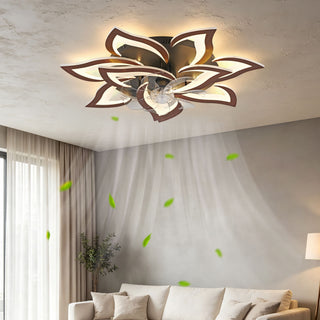 32" Flower Ceiling Fan With LED Dimmable Light, Low Profile Flush Mount Fan With Remote Control, 6 Speeds
