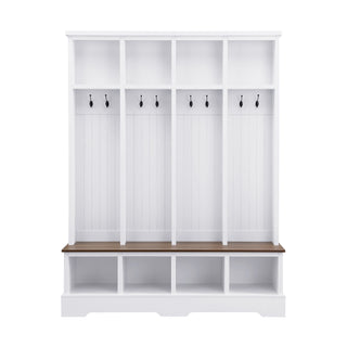 Hall Tree With 8 Hooks, Practical Entryway Bench With Open Compartments