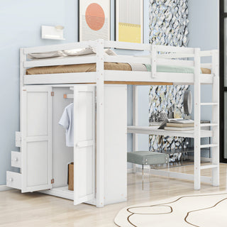 Loft Bed With Built In Wardrobe, Shelves And Drawers