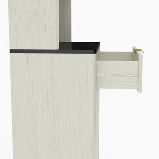Tall Narrow Fluted Storage Cabinet With Trash Bin Compartment For Kitchen (Trash Can Not Included)