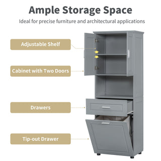 Tall Bathroom Cabinet With Tilt-Out Laundry Basket And Upper Storage