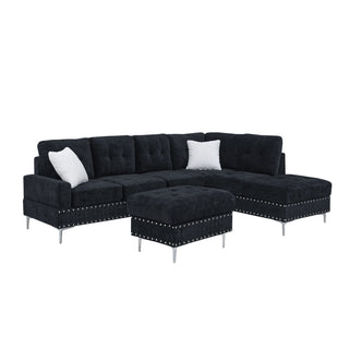 L-Shaped Sectional Sofa With Chaise And Storage Ottoman, Includes 2 Pillows