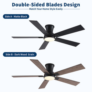 Low Profile Flush Mount Intergrated LED Ceiling Fan With Light And Reversible Quiet Motor