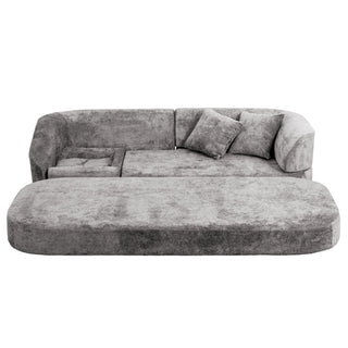 3 Seater Sofa With Built In Pet Bed Nook, Curved Design And 2 Throw Pillows