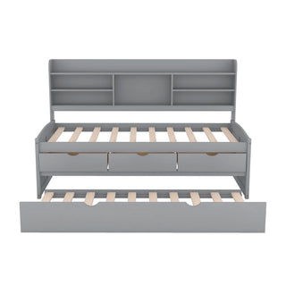 Captain Bed With Built In Bookshelves, 3 Storage Drawers, And Trundle