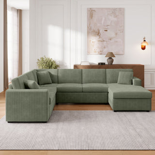 Oversized Sectional U-Shaped Sofa With Chaise Lounge And Three Soft Throw Pillows