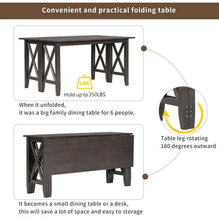 6 Piece Family Dining Room Set, Space Saving Foldable Table And 4 Chairs With Bench