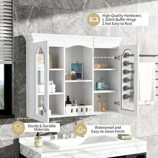Wall-Mounted Medicine Cabinet With 2 Glass Doors, Adjustable Shelves - White