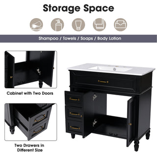 36" Bathroom Vanity With Sink, Freestanding Cabinet With Drawers, 2 Package - Black