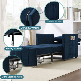 Upholstered Convertible Sleeper Sofa With 5 Position Backrest, Side Pockets, Storage
