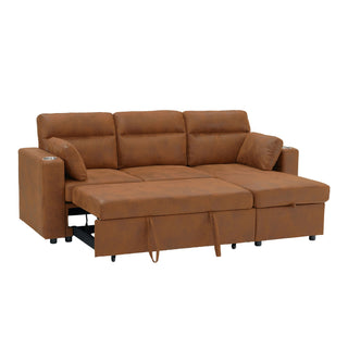 Convertible L - Shaped Sectional Sofa Bed With Storage Chaise, Cup Holders