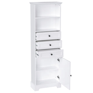Tall Storage Cabinet With 3 Drawers And Adjustable Shelves For Bathroom