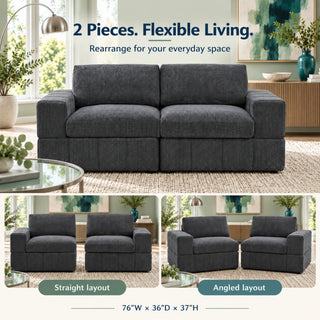 Oversized Modular Loveseat, 2 Piece Living Room Sofa Set - Dark Gray