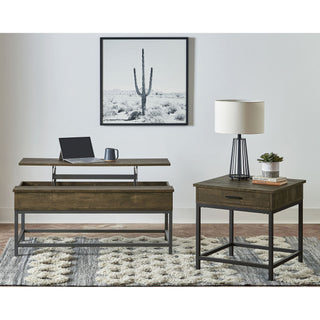 Walton - 2 Piece Coffee And End Table Set With Lift Top Design - Brown Oak