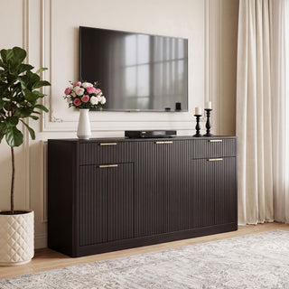 Large Fluted Buffet Sideboard, Wine Bar Storage Cabinet With 6 Doors & 2 Drawers