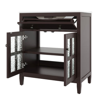 Bathroom Vanity With Ceramic Sink, Adjustable Shelf & Tip Out Tray