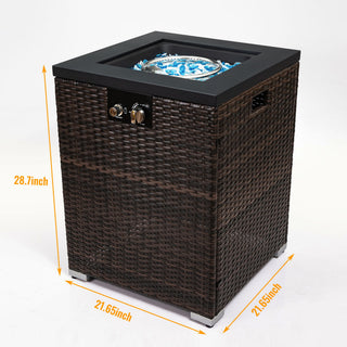 Propane Gas Square Fire Pit, Tile Tabletop With Beautiful Wicker Base For Outside