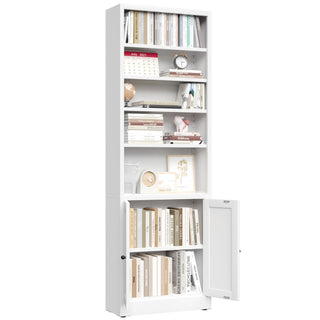 Bookcase Tall 5-Tier Adjustable Storage Shelf With Door Deep - White