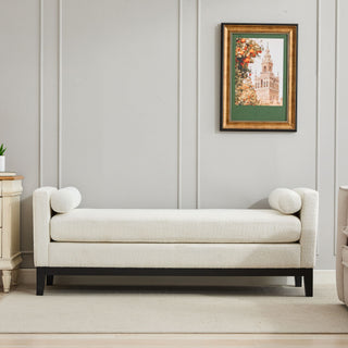 Upholstered End Of Bed Bench With Arms, 2 Bolsters For Bedroom - Ivory