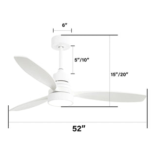 52" Ceiling Fan White 3 Blades Remote Control Reversible DC Motor With LED Light - Matte White