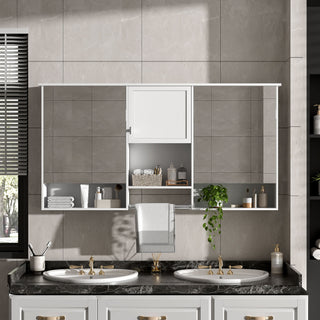 Wall-Mount 3-In-1 Mirror Cabinet With Adjustable Shelf, Soft-Closing Hinges, Rectangular Design - White