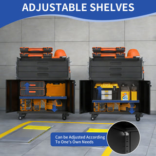 Rolling Tool Cabinet Heavy Duty Garage Storage With Lockable Doors & Drawers