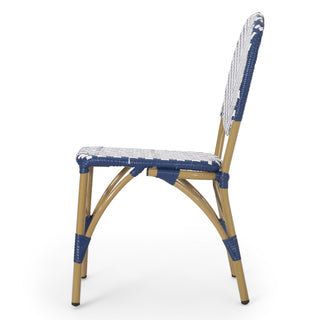 Outdoor Rattan And Aluminum French Armless Bistro Chairs Set - Navy Blue