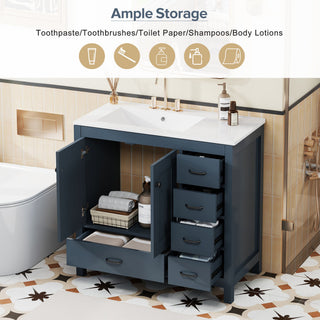 Bathroom Vanity With Sink Combo, 2 Soft Close Doors And 5 Drawers