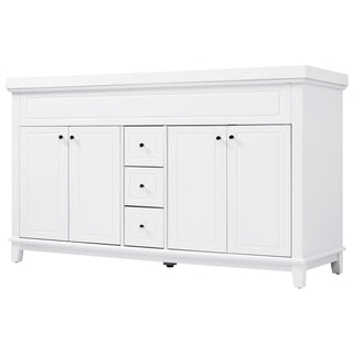 Bathroom Vanity With Double Sinks, 3 Drawers & 4 Doors, Soft Close, All Open Back Design - White